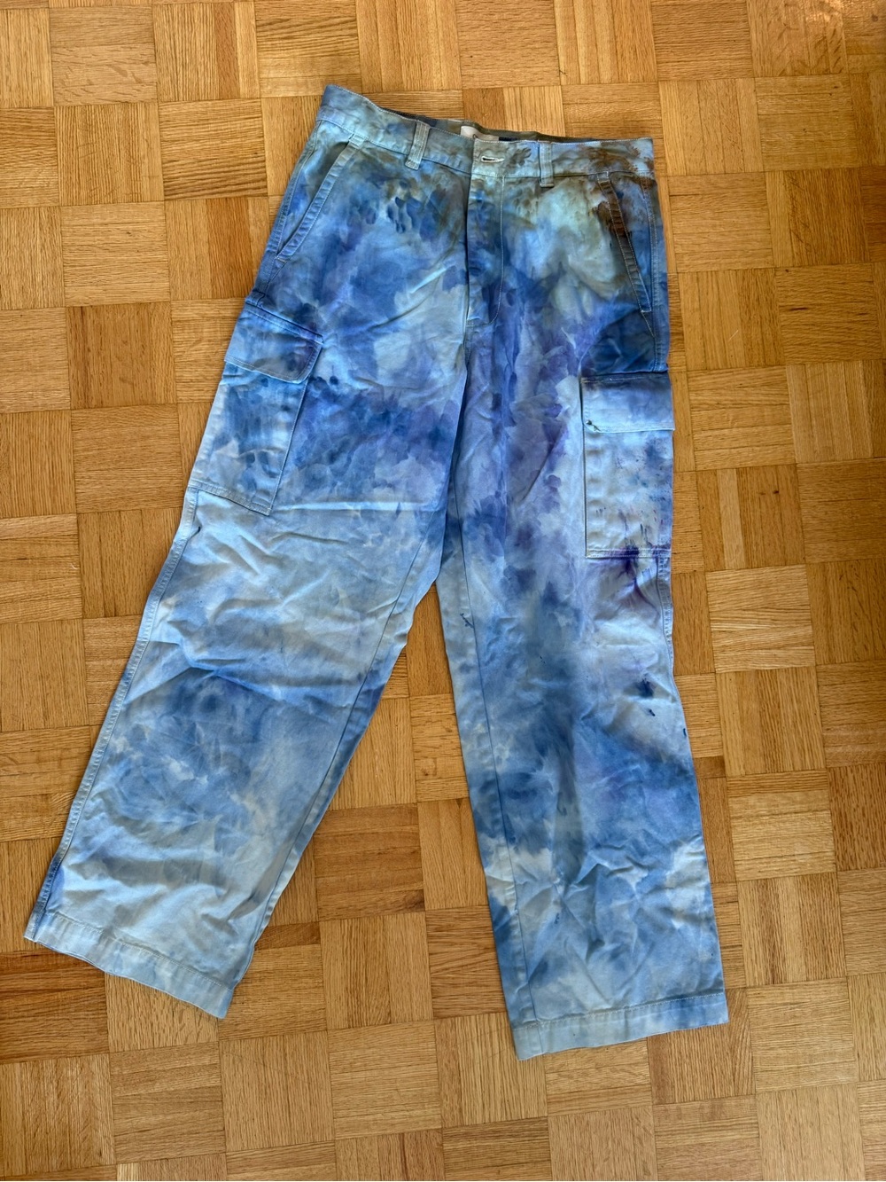 GAP Men's Blue Tie-Dye Cargo Pants Y2K